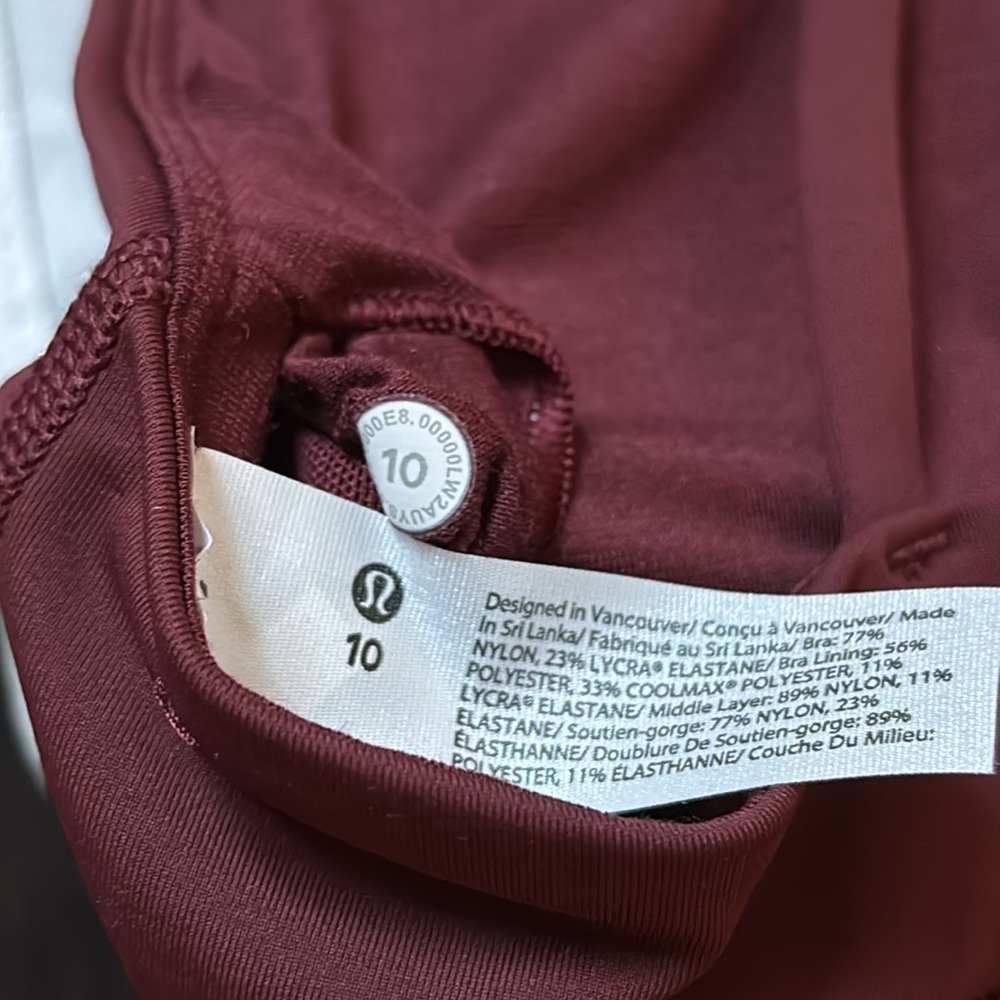 LULULEMON ENERGY BRA LONG LINE IN RED MERLOT (RDMR) SZ 8,10 NWT - Picture 9 of 9
